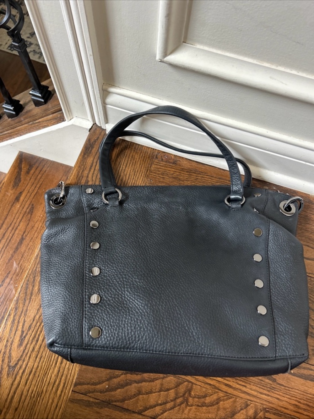 Hammitt Daniel Black / Gunmetal Large Leather Satchel Shoulder Tote Bag EUC